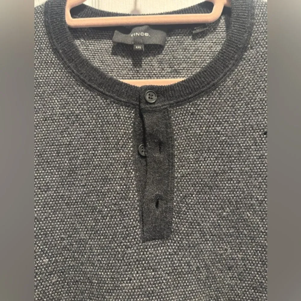 Vince Mens Sweater XXL Gray Heather Wool Cashmere Blend Henley Collar